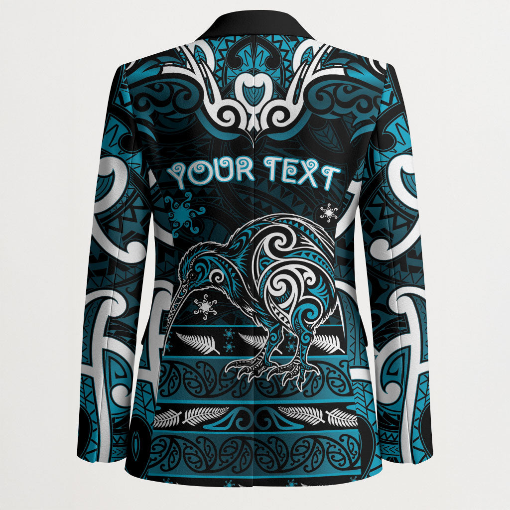 Personalised Ngati Porou Aotearoa Meri Kirihimete Blazer Maori Kiwi Bird Silver Fern Koru Pattern