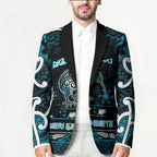 Personalised Ngati Porou Aotearoa Meri Kirihimete Blazer Maori Kiwi Bird Silver Fern Koru Pattern