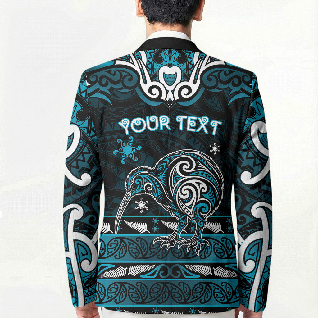 Personalised Ngati Porou Aotearoa Meri Kirihimete Blazer Maori Kiwi Bird Silver Fern Koru Pattern