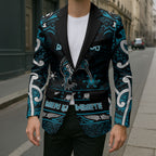 Personalised Ngati Porou Aotearoa Meri Kirihimete Blazer Maori Kiwi Bird Silver Fern Koru Pattern