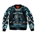 Personalised Ngati Porou Aotearoa Meri Kirihimete Bomber Jacket Maori Kiwi Bird Silver Fern Koru Pattern