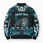 Personalised Ngati Porou Aotearoa Meri Kirihimete Bomber Puffer Jacket Maori Kiwi Bird Silver Fern Koru Pattern