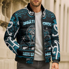 Personalised Ngati Porou Aotearoa Meri Kirihimete Bomber Puffer Jacket Maori Kiwi Bird Silver Fern Koru Pattern