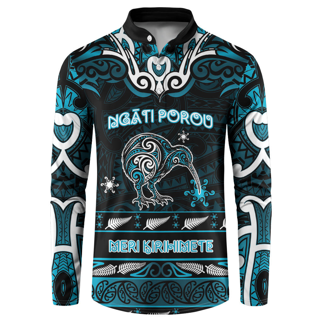 Personalised Ngati Porou Aotearoa Meri Kirihimete Button Sweatshirt Maori Kiwi Bird Silver Fern Koru Pattern