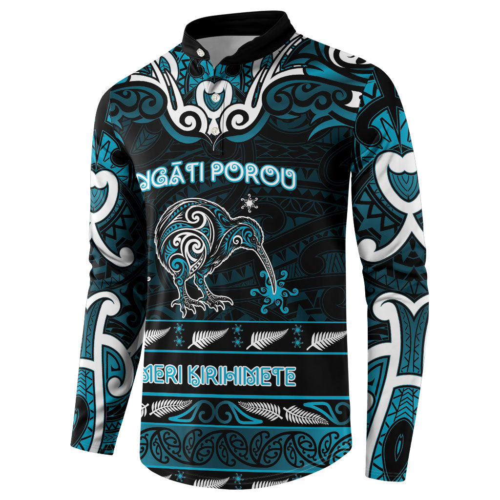 Personalised Ngati Porou Aotearoa Meri Kirihimete Button Sweatshirt Maori Kiwi Bird Silver Fern Koru Pattern