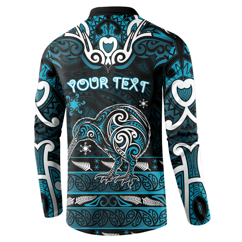 Personalised Ngati Porou Aotearoa Meri Kirihimete Button Sweatshirt Maori Kiwi Bird Silver Fern Koru Pattern