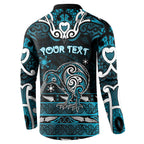 Personalised Ngati Porou Aotearoa Meri Kirihimete Button Sweatshirt Maori Kiwi Bird Silver Fern Koru Pattern