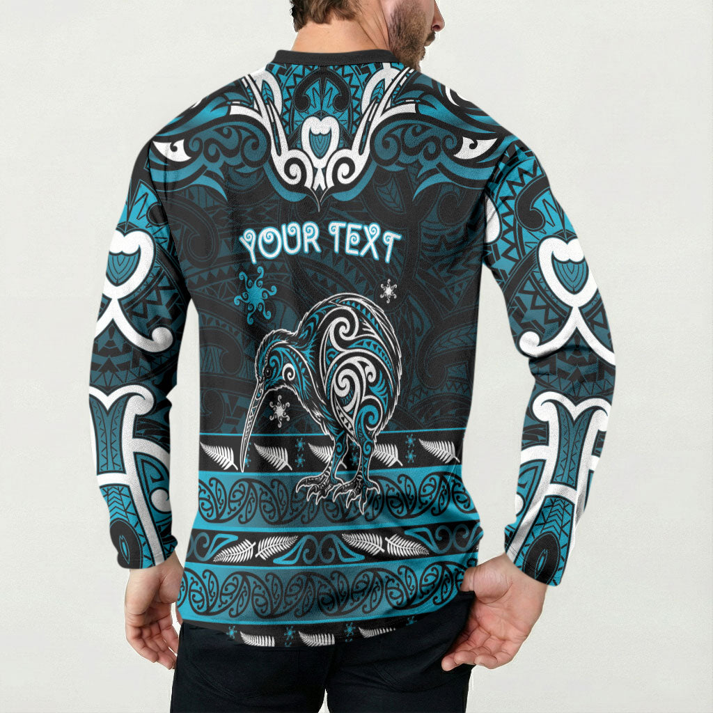 Personalised Ngati Porou Aotearoa Meri Kirihimete Button Sweatshirt Maori Kiwi Bird Silver Fern Koru Pattern