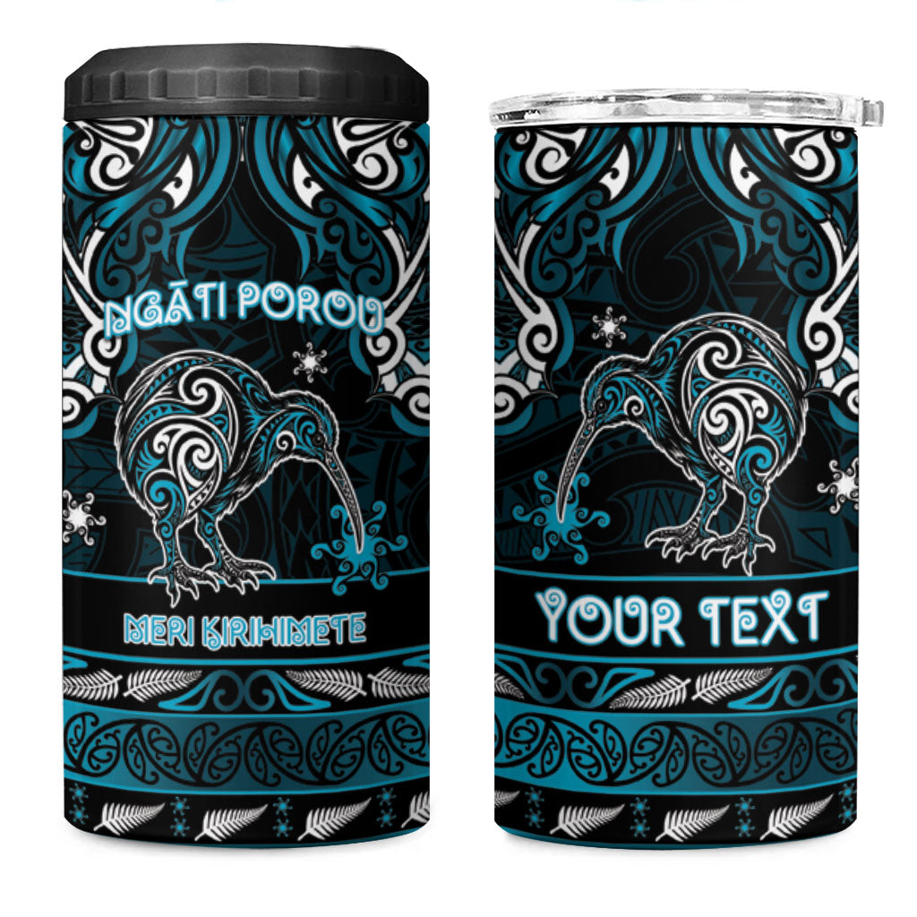 Personalised Ngati Porou Aotearoa Meri Kirihimete 4 in 1 Can Cooler Tumbler Maori Kiwi Bird Silver Fern Koru Pattern