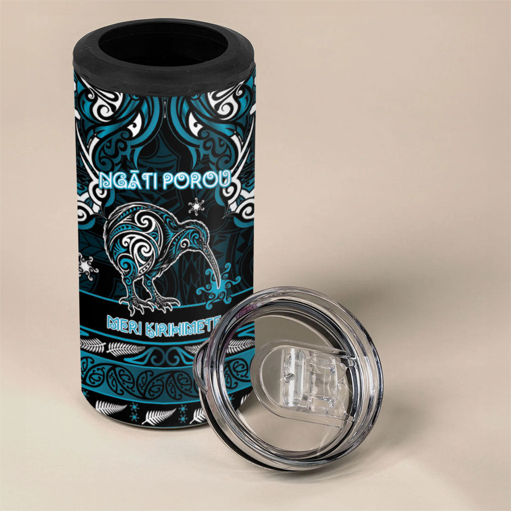 Personalised Ngati Porou Aotearoa Meri Kirihimete 4 in 1 Can Cooler Tumbler Maori Kiwi Bird Silver Fern Koru Pattern