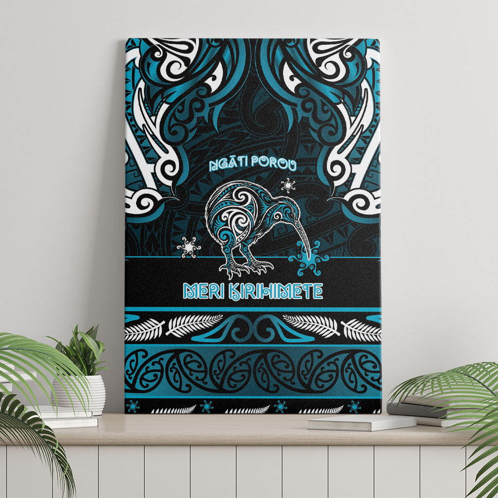 Ngati Porou Aotearoa Meri Kirihimete Canvas Wall Art Maori Kiwi Bird Silver Fern Koru Pattern