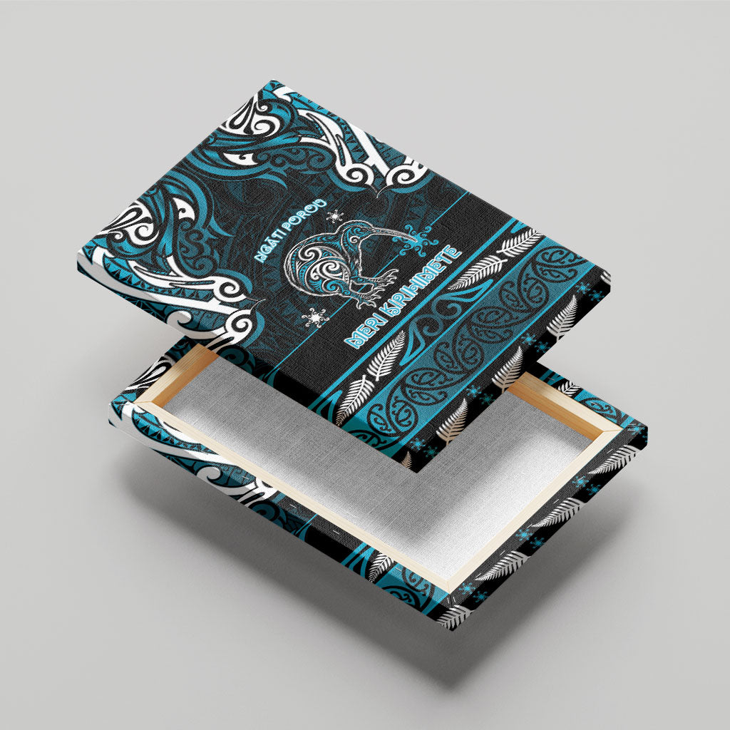 Ngati Porou Aotearoa Meri Kirihimete Canvas Wall Art Maori Kiwi Bird Silver Fern Koru Pattern