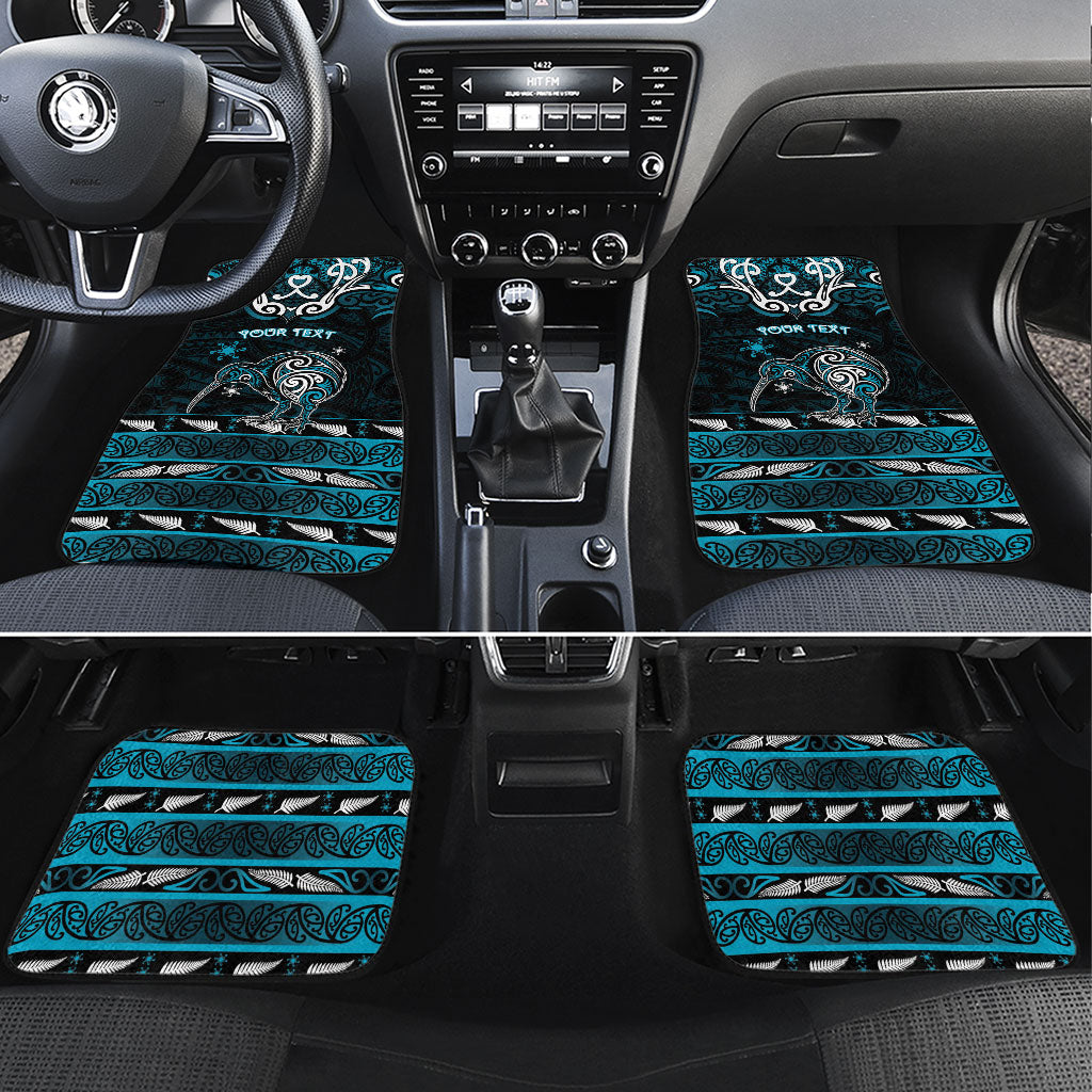 Personalised Ngati Porou Aotearoa Meri Kirihimete Car Mats Maori Kiwi Bird Silver Fern Koru Pattern