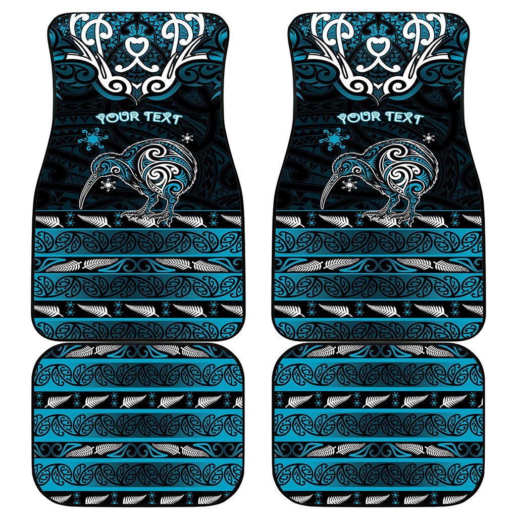 Personalised Ngati Porou Aotearoa Meri Kirihimete Car Mats Maori Kiwi Bird Silver Fern Koru Pattern
