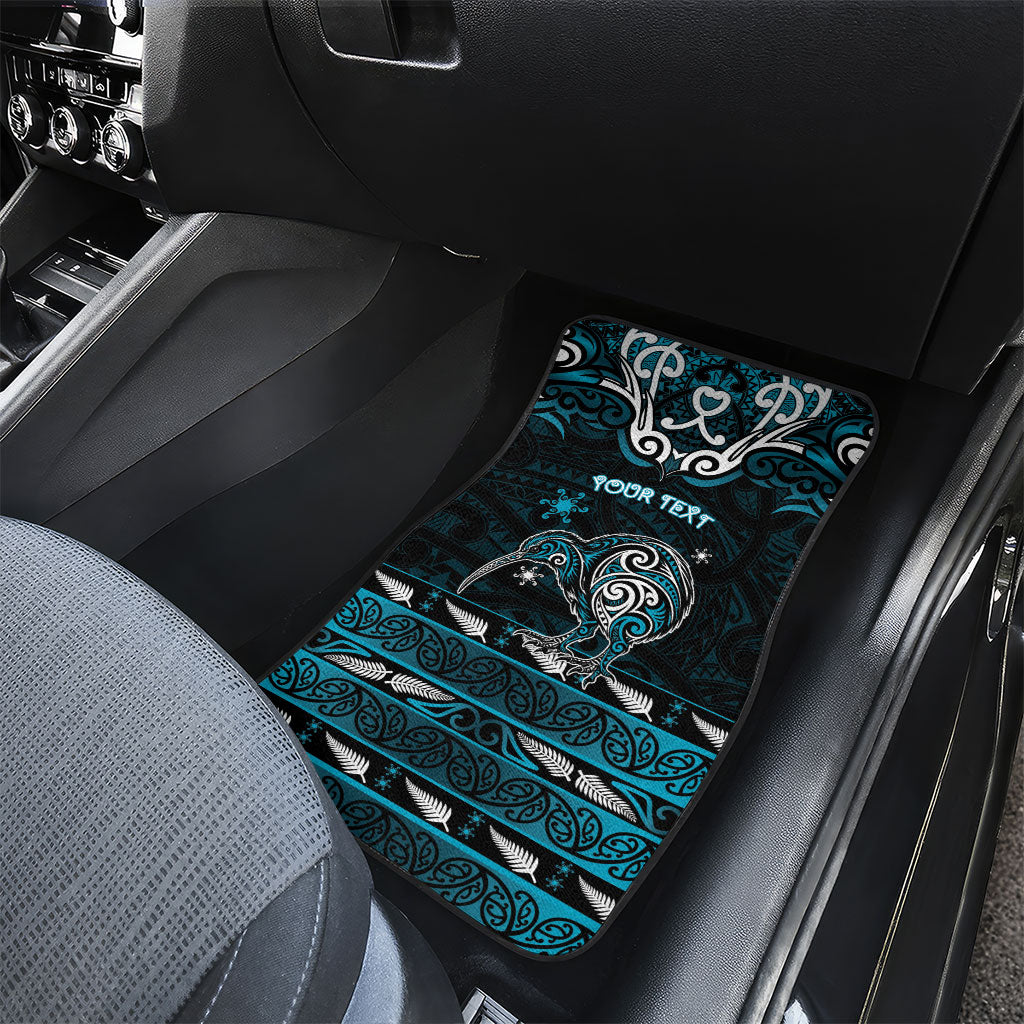 Personalised Ngati Porou Aotearoa Meri Kirihimete Car Mats Maori Kiwi Bird Silver Fern Koru Pattern