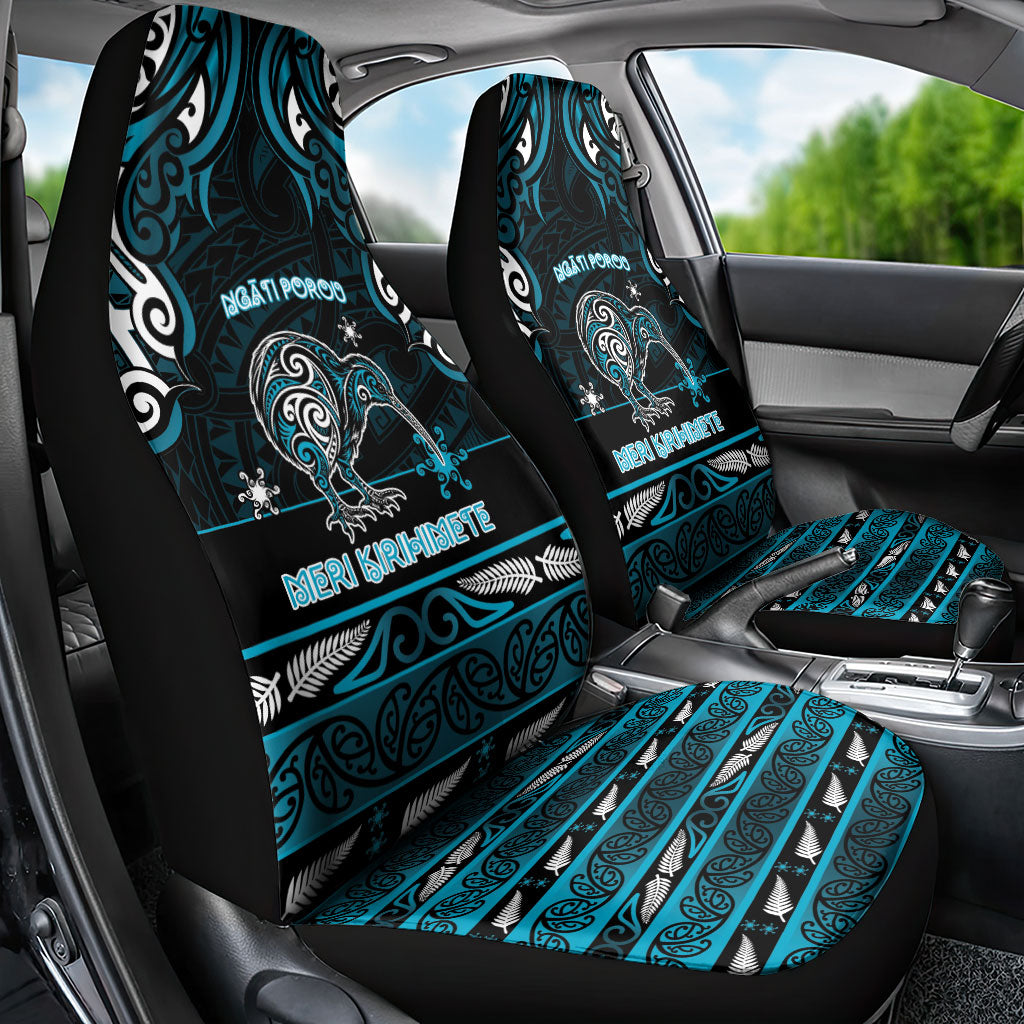 Ngati Porou Aotearoa Meri Kirihimete Car Seat Cover Maori Kiwi Bird Silver Fern Koru Pattern