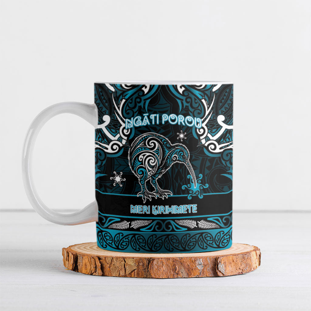 Personalised Ngati Porou Aotearoa Meri Kirihimete Ceramic Mug Maori Kiwi Bird Silver Fern Koru Pattern