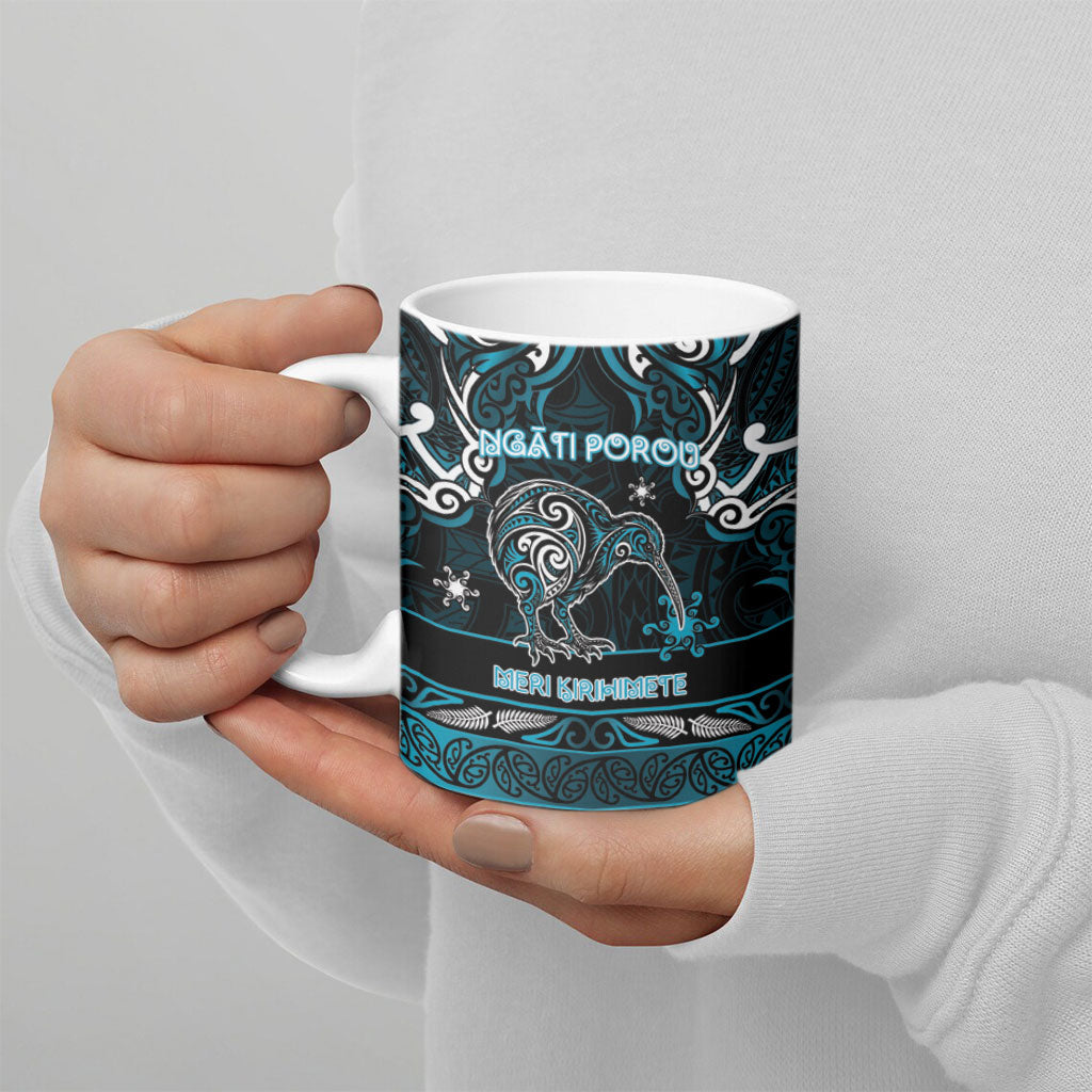 Personalised Ngati Porou Aotearoa Meri Kirihimete Ceramic Mug Maori Kiwi Bird Silver Fern Koru Pattern
