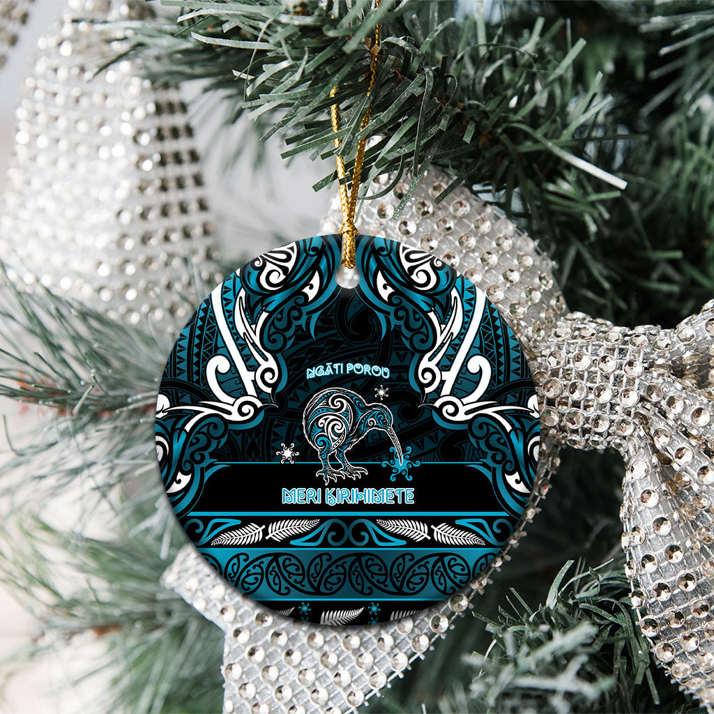 Personalised Ngati Porou Aotearoa Meri Kirihimete Ceramic Ornament Maori Kiwi Bird Silver Fern Koru Pattern