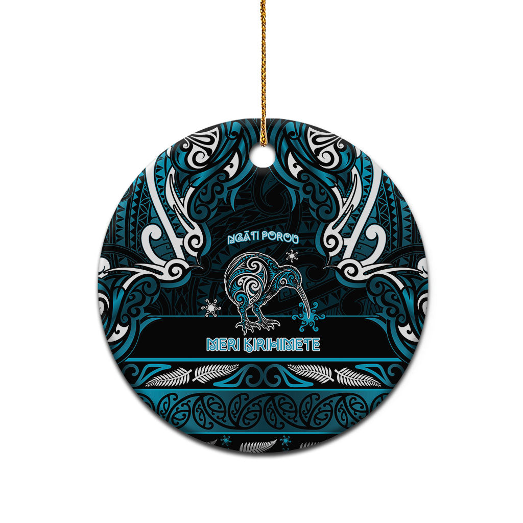 Personalised Ngati Porou Aotearoa Meri Kirihimete Ceramic Ornament Maori Kiwi Bird Silver Fern Koru Pattern