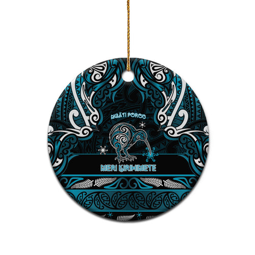 Personalised Ngati Porou Aotearoa Meri Kirihimete Ceramic Ornament Maori Kiwi Bird Silver Fern Koru Pattern