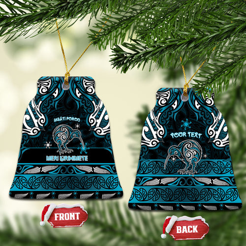 Personalised Ngati Porou Aotearoa Meri Kirihimete Ceramic Ornament Maori Kiwi Bird Silver Fern Koru Pattern