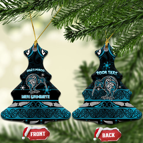 Personalised Ngati Porou Aotearoa Meri Kirihimete Ceramic Ornament Maori Kiwi Bird Silver Fern Koru Pattern