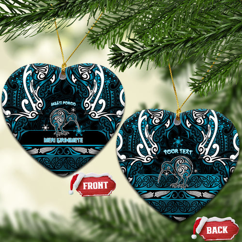 Personalised Ngati Porou Aotearoa Meri Kirihimete Ceramic Ornament Maori Kiwi Bird Silver Fern Koru Pattern