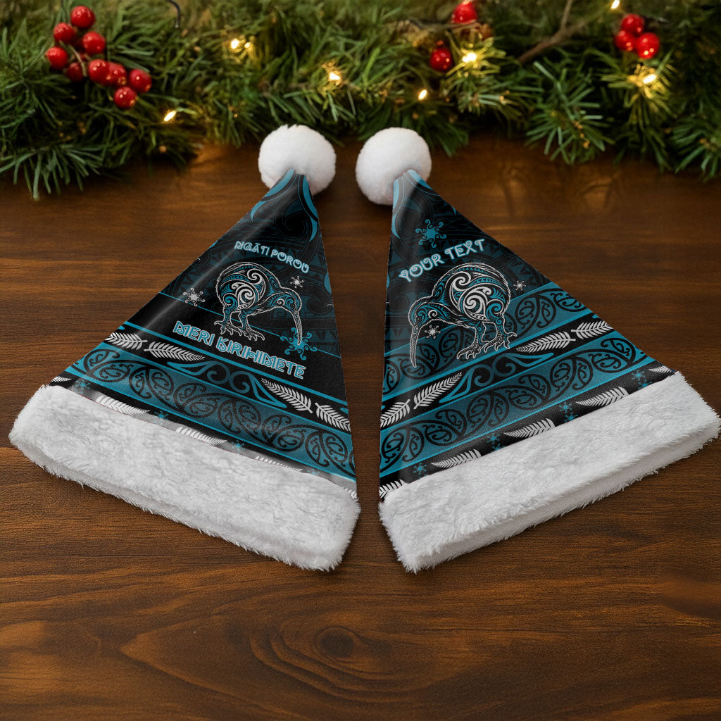Personalised Ngati Porou Aotearoa Meri Kirihimete Christmas Santa Hat Maori Kiwi Bird Silver Fern Koru Pattern