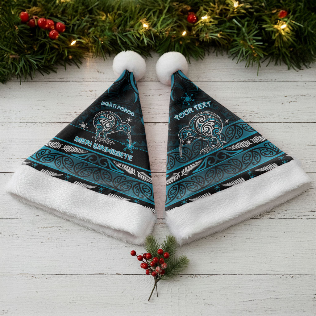 Personalised Ngati Porou Aotearoa Meri Kirihimete Christmas Santa Hat Maori Kiwi Bird Silver Fern Koru Pattern