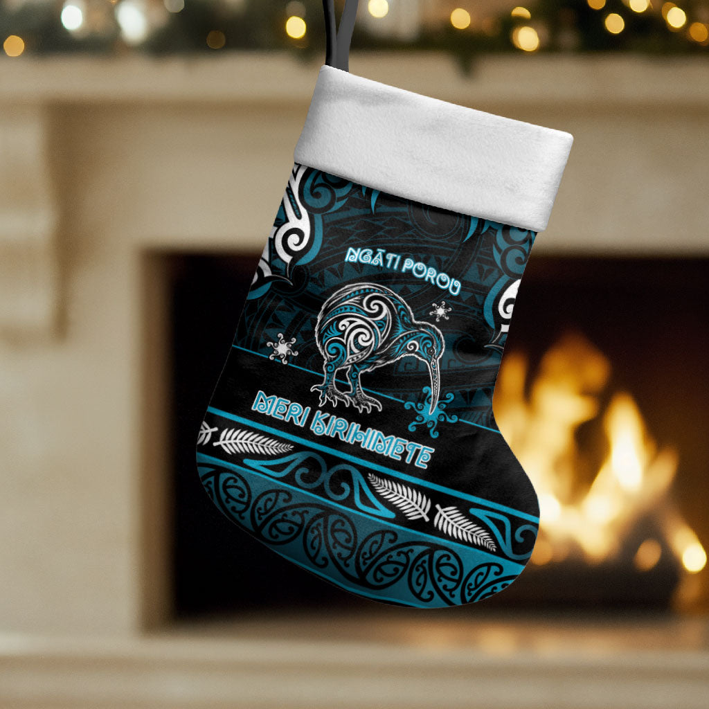Personalised Ngati Porou Aotearoa Meri Kirihimete Christmas Stocking Maori Kiwi Bird Silver Fern Koru Pattern