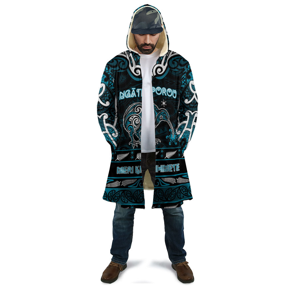 Personalised Ngati Porou Aotearoa Meri Kirihimete Cloak Maori Kiwi Bird Silver Fern Koru Pattern