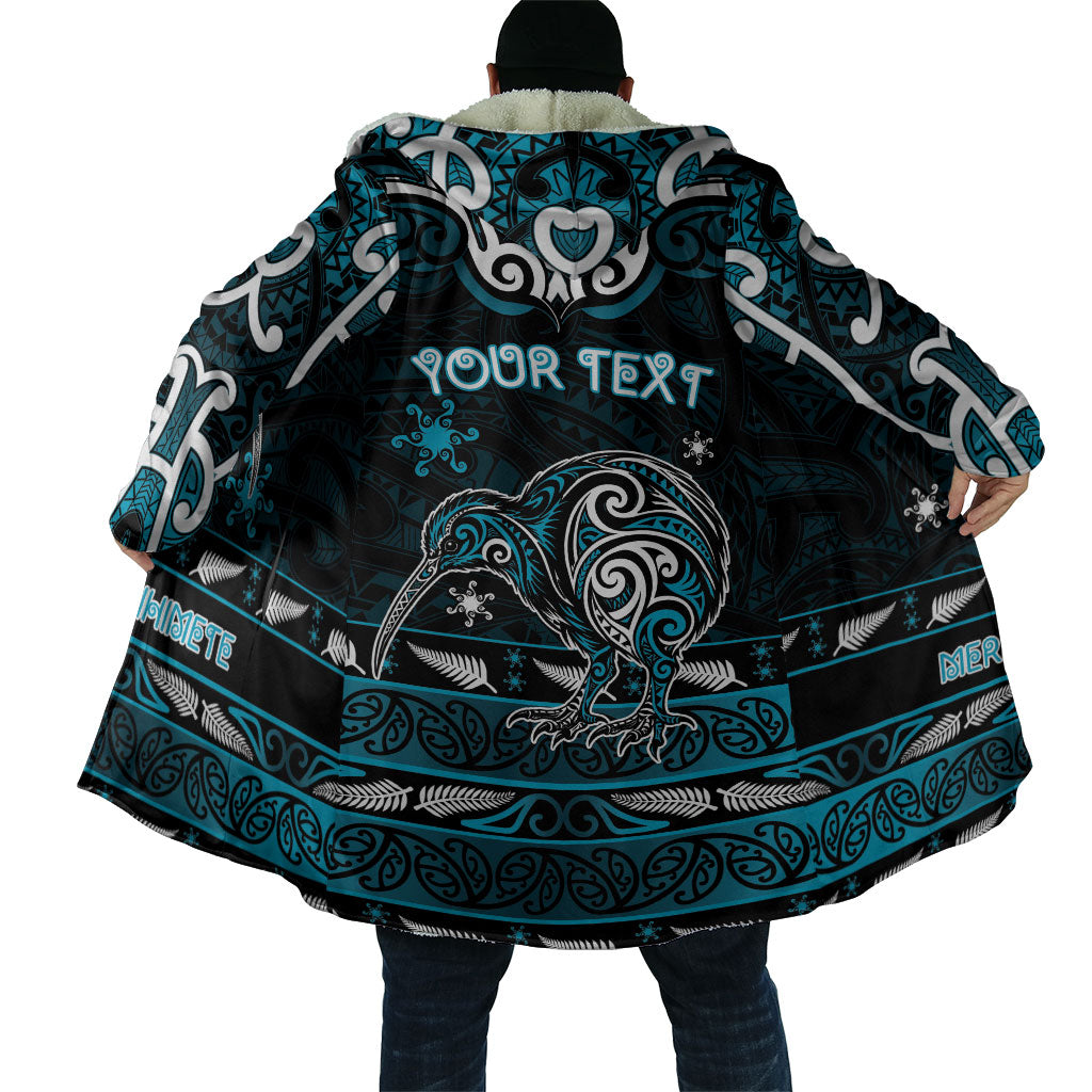 Personalised Ngati Porou Aotearoa Meri Kirihimete Cloak Maori Kiwi Bird Silver Fern Koru Pattern