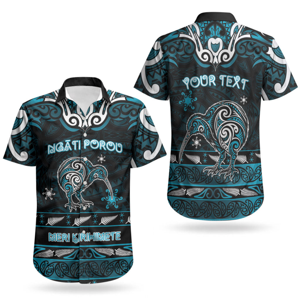 Personalised Ngati Porou Aotearoa Meri Kirihimete Couples Matching Long Sleeve Bodycon Dress and Hawaiian Shirt Maori Kiwi Bird Silver Fern Koru Pattern