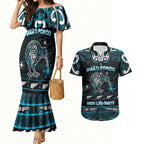 Personalised Ngati Porou Aotearoa Meri Kirihimete Couples Matching Mermaid Dress and Hawaiian Shirt Maori Kiwi Bird Silver Fern Koru Pattern