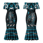 Personalised Ngati Porou Aotearoa Meri Kirihimete Couples Matching Mermaid Dress and Hawaiian Shirt Maori Kiwi Bird Silver Fern Koru Pattern