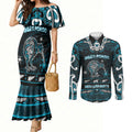 Personalised Ngati Porou Aotearoa Meri Kirihimete Couples Matching Mermaid Dress and Long Sleeve Button Shirt Maori Kiwi Bird Silver Fern Koru Pattern