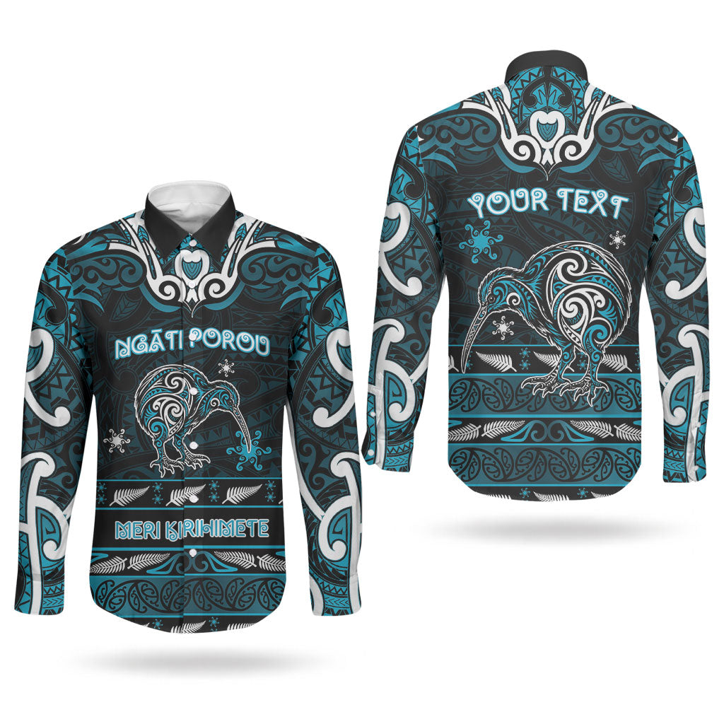 Personalised Ngati Porou Aotearoa Meri Kirihimete Couples Matching Mermaid Dress and Long Sleeve Button Shirt Maori Kiwi Bird Silver Fern Koru Pattern
