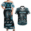 Personalised Ngati Porou Aotearoa Meri Kirihimete Couples Matching Off Shoulder Maxi Dress and Hawaiian Shirt Maori Kiwi Bird Silver Fern Koru Pattern