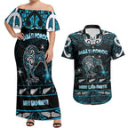 Personalised Ngati Porou Aotearoa Meri Kirihimete Couples Matching Off Shoulder Maxi Dress and Hawaiian Shirt Maori Kiwi Bird Silver Fern Koru Pattern