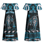 Personalised Ngati Porou Aotearoa Meri Kirihimete Couples Matching Off Shoulder Maxi Dress and Hawaiian Shirt Maori Kiwi Bird Silver Fern Koru Pattern
