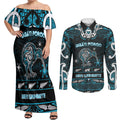 Personalised Ngati Porou Aotearoa Meri Kirihimete Couples Matching Off Shoulder Maxi Dress and Long Sleeve Button Shirt Maori Kiwi Bird Silver Fern Koru Pattern