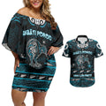 Personalised Ngati Porou Aotearoa Meri Kirihimete Couples Matching Off Shoulder Short Dress and Hawaiian Shirt Maori Kiwi Bird Silver Fern Koru Pattern