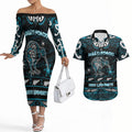 Personalised Ngati Porou Aotearoa Meri Kirihimete Couples Matching Off The Shoulder Long Sleeve Dress and Hawaiian Shirt Maori Kiwi Bird Silver Fern Koru Pattern