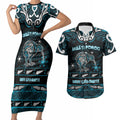 Personalised Ngati Porou Aotearoa Meri Kirihimete Couples Matching Short Sleeve Bodycon Dress and Hawaiian Shirt Maori Kiwi Bird Silver Fern Koru Pattern