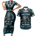 Personalised Ngati Porou Aotearoa Meri Kirihimete Couples Matching Short Sleeve Bodycon Dress and Hawaiian Shirt Maori Kiwi Bird Silver Fern Koru Pattern