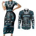 Personalised Ngati Porou Aotearoa Meri Kirihimete Couples Matching Short Sleeve Bodycon Dress and Long Sleeve Button Shirt Maori Kiwi Bird Silver Fern Koru Pattern