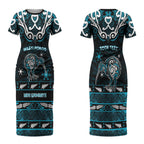 Personalised Ngati Porou Aotearoa Meri Kirihimete Couples Matching Short Sleeve Bodycon Dress and Long Sleeve Button Shirt Maori Kiwi Bird Silver Fern Koru Pattern