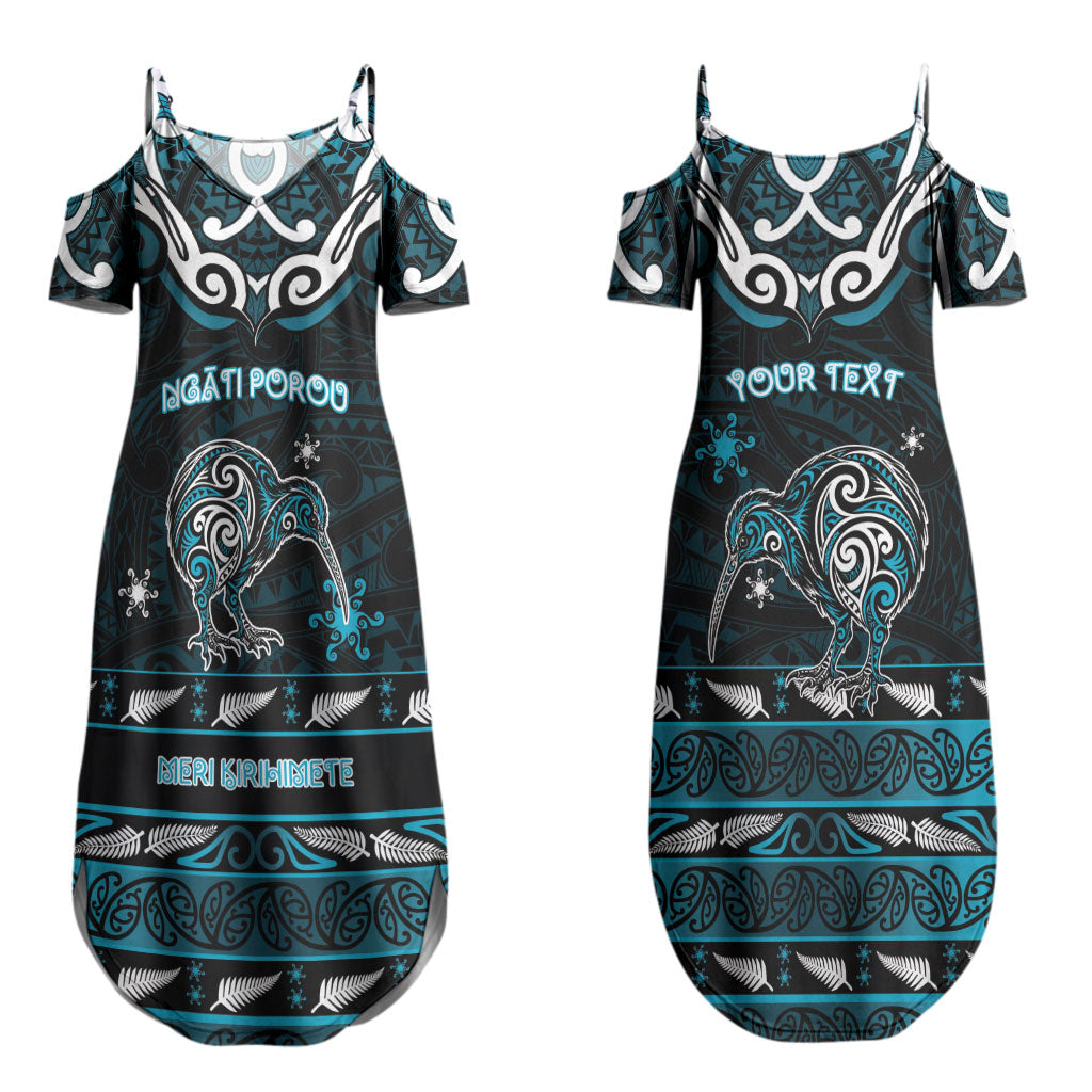 Personalised Ngati Porou Aotearoa Meri Kirihimete Couples Matching Summer Maxi Dress and Hawaiian Shirt Maori Kiwi Bird Silver Fern Koru Pattern