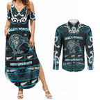 Personalised Ngati Porou Aotearoa Meri Kirihimete Couples Matching Summer Maxi Dress and Long Sleeve Button Shirt Maori Kiwi Bird Silver Fern Koru Pattern